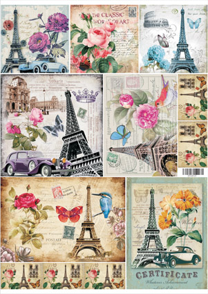 Декупажная карта 29,5х42 «Париж и цветы»