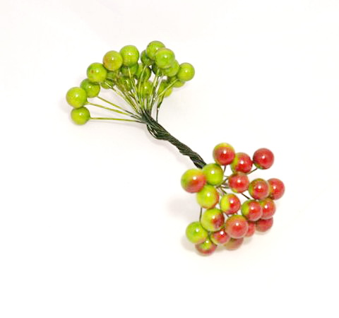 Веточки с зелёными ягодами калины, двойные, 20 шт/уп