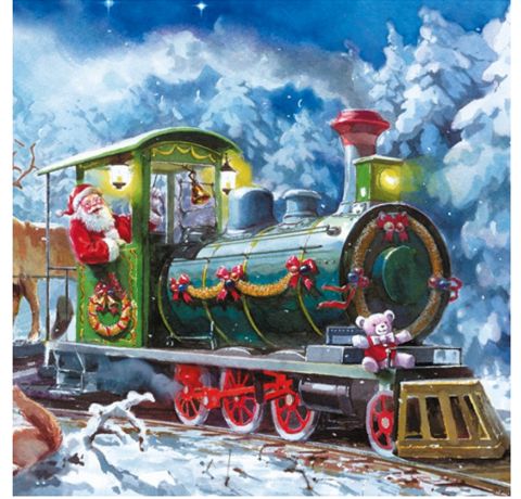 Салфетка Санта мчится на поезде