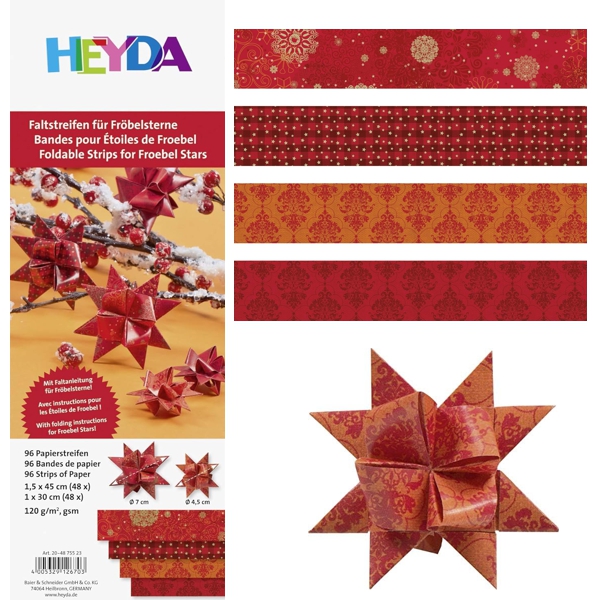 Набор бумажных полосок, красный, 1,5*45 см (48шт), 1*30см (48шт.), Heyda - фото 1