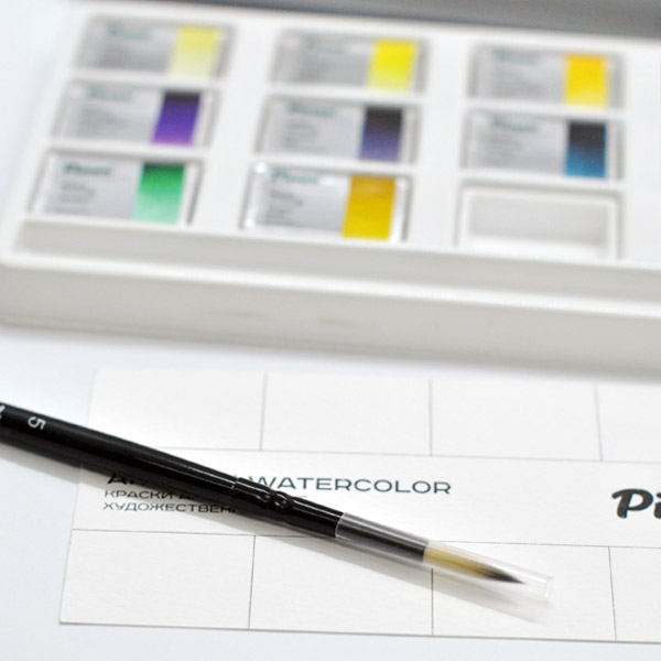 Набор акварельных красок Pinax «Основная палитра» (14 цветов+4 пустые кюветы+кисть №5) - фото 2