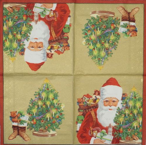Салфетка  Санта, ёлки и подарки