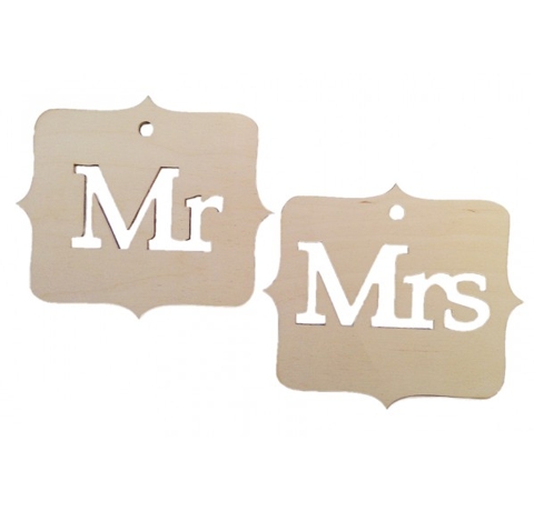 Декоративні таблички "Mr&Mrs", 2шт/уп, 26х15 см кожна 