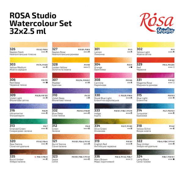 Набор акварельных красок, 32*2,5мл, кювета, картон, ROSA Studio - фото 4