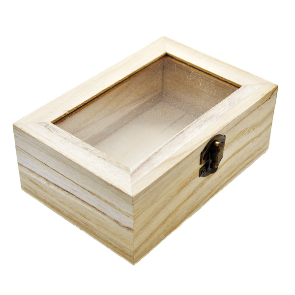Скринька для декупажу зі склом, замком та петлями, мала, 16х10,5х6 см  - фото 1
