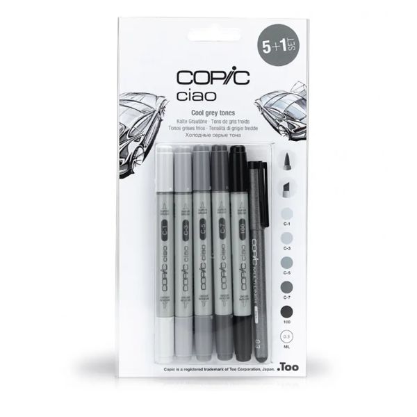 Copic набор маркеров Ciao Set 5+1, Серые цвета+лайнер - фото 1