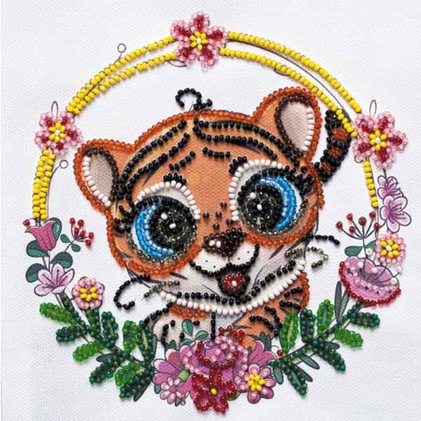 Набор для вышивки бисером на натуральном худ. холсте «Веселый тигренок» (15х15 см) - фото 1