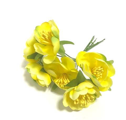 Квіти вишні із тканини, Жовті, 6 шт/уп. 