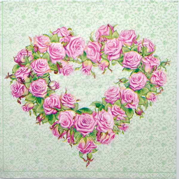 Салфетка Сердце из роз (салатовый фон)