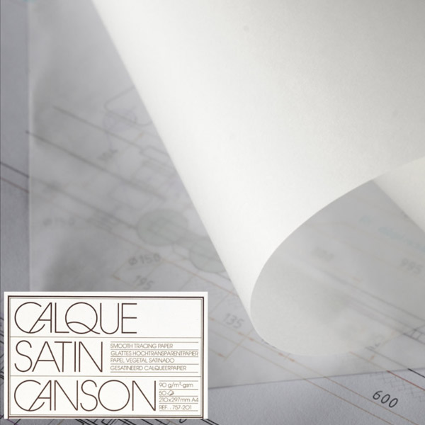 Калька сатиновая Canson Tracing Paper 90 гр, 42x59,4 см, A2, поштучно