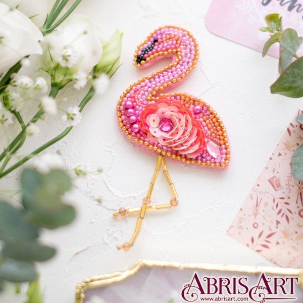 Набор для вышивки бисером на холсте «Фламинго» AbrisArt, ( 6x6 см)