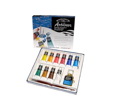 Winsor набор водорастворимой масляной краски Artisan Studio Set,10х37 мл + льняное масло + кисть
