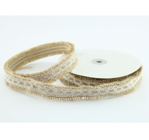 Лента декоративная из мешковины с кружевом, 2,5 см/1 метр