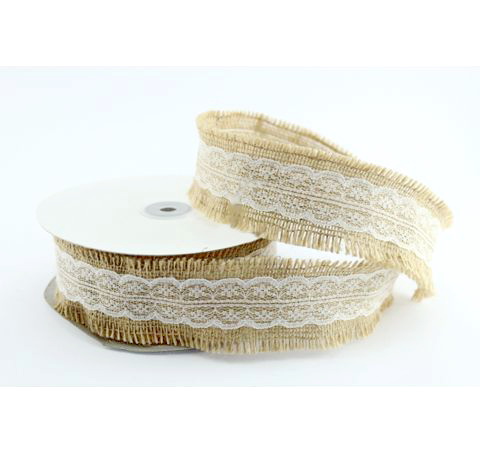 Лента декоративная из мешковины с кружевом, 5 см/1 метр