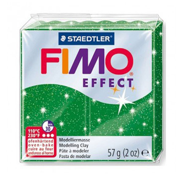 Пластика "FIMO Effect Glitter", 56 гр. Колір зелений 