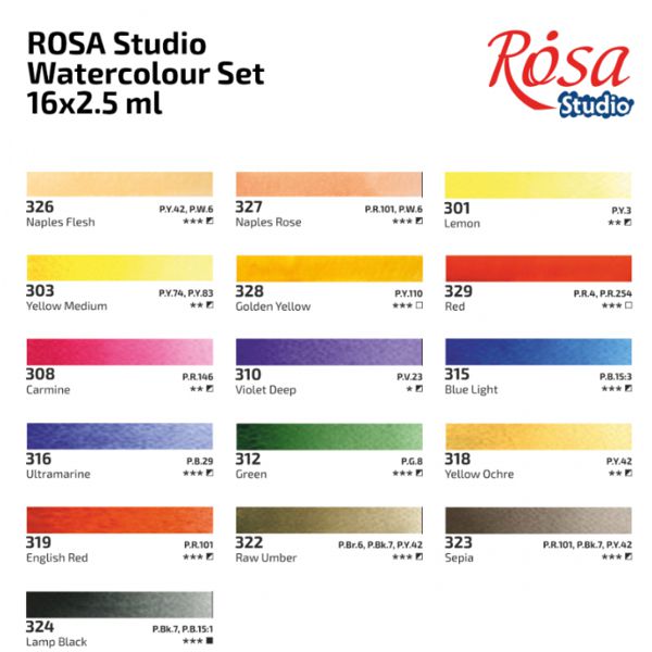 Набор акварельных красок PORTRAIT 16*2,5мл, кювета, картон, ROSA Studio - фото 5