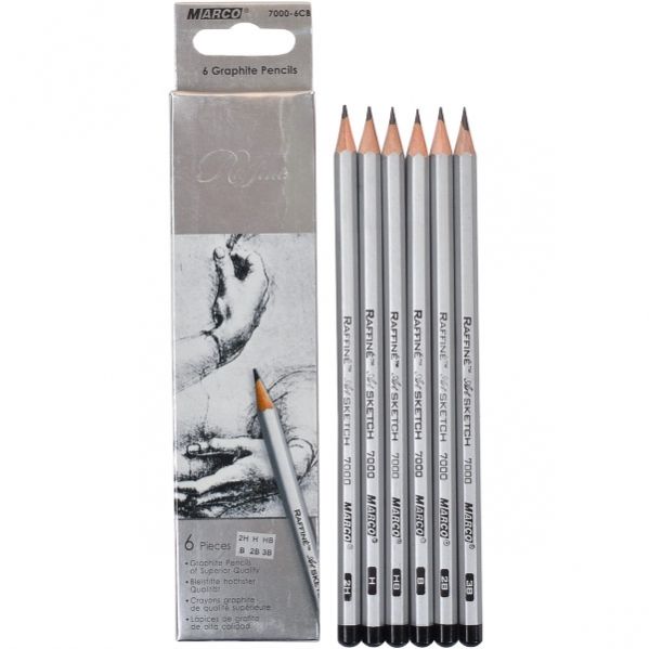 Набор чернографитных карандашей MARCO 6 шт. 2H, H, HB, B, 2B, 3B