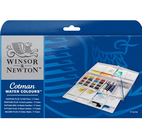 W&N Набор акварельных красок, Cotman 16 шт + кисточка, в пласт. коробке