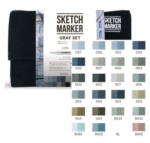 Набір маркерів SKETCHMARKER Basic Gray 24, сірі тони (24 маркери+сумка органайзер). 