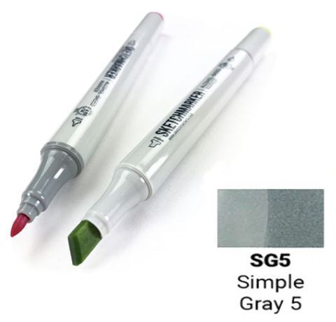 Маркер SKETCHMARKER, цвет ПРОСТОЙ СЕРЫЙ 5 (Simple Gray 5) 2 пера: тонкое и долото, SM-SG05