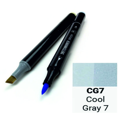 Маркер SKETCHMARKER BRUSH, цвет ПРОХЛАДНЫЙ СЕРЫЙ 7 (Cool Gray 7) 2 пера: долото и мягкое, SMB-CG07