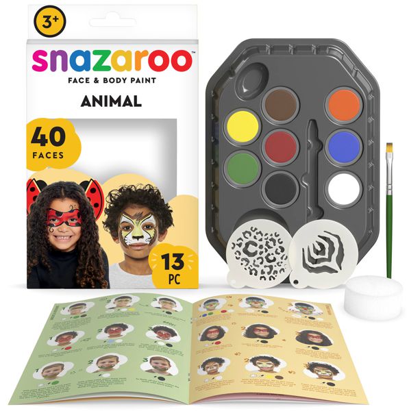 Snazaroo набор для грима Animal World: 8 красок, 1 спонж, 1 пензлик, 2 трафарети, буклет - фото 1