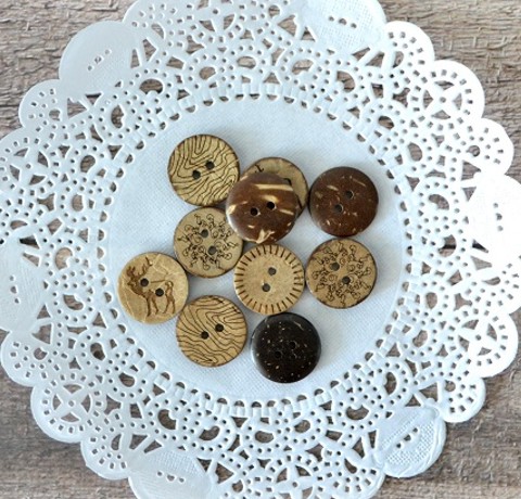 Набор декоративных пуговиц, кокос, ассорти 1 уп./10 шт., D-17 мм.