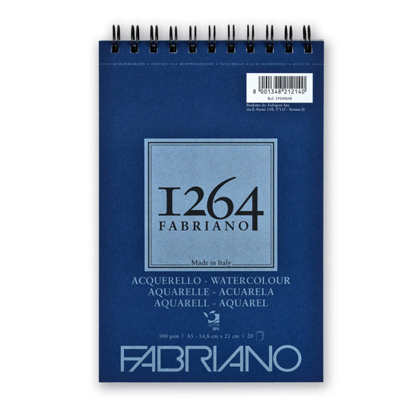 Альбом для акварели Fabriano 1264, на спирали, A5, 20 л., СР 25% хлопка, 300г/м2 - фото 1