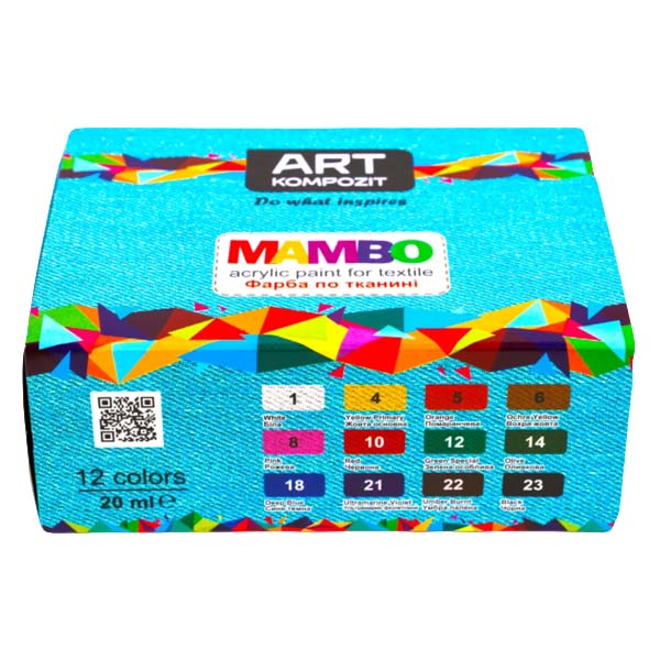 Краски для рисования по ткани MAMBO ART Kompozit, набор 12x20 ml - фото 1