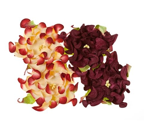 Цветы из шелковичной бумаги Гардении Бордовые и крем.7 см, 4 шт.
