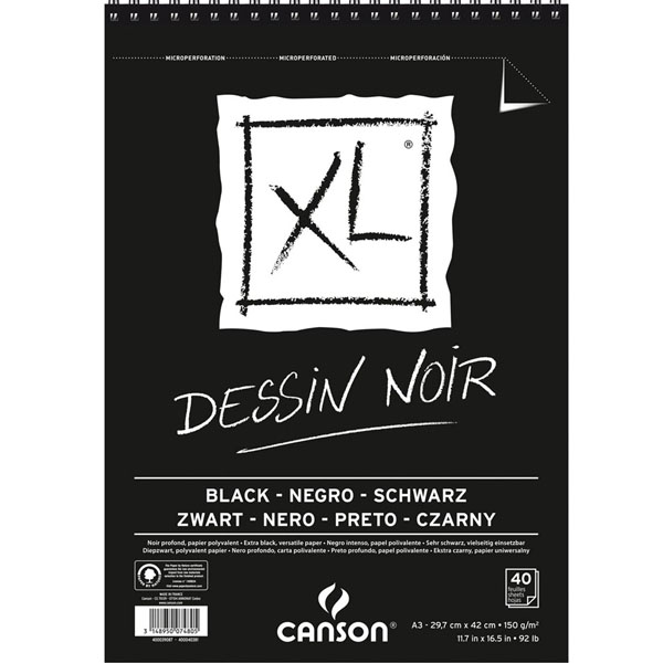 Блок бумаги для эскизов с черной бумагой, Canson XL Dessin Black 150 гр, A4 (40) - фото 1