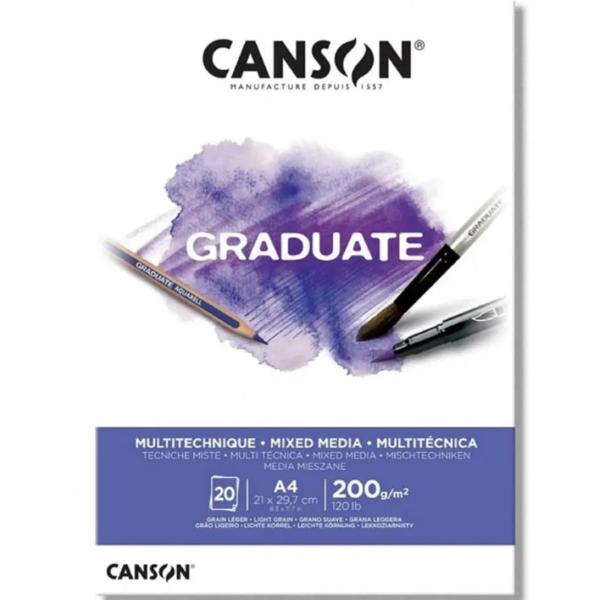 Canson Блок бумаги для разных техник Graduate Mix Media White, 200 гр, А4, 21х29,7см. 20л - фото 1