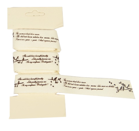 Лента декоративная «Бежевая, надписи», хлопок, 1,5 см/3 м