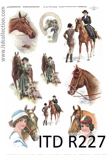 Рисовий папір «Ретро дівчини та коні» А4 