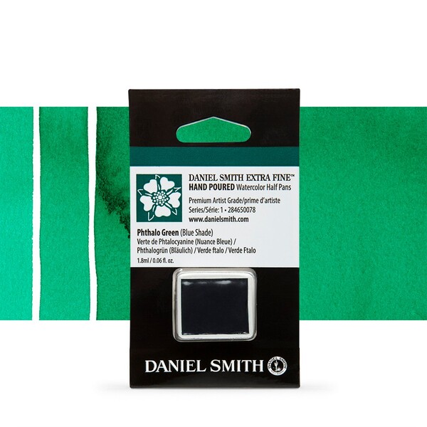 Акварель фарби в напівкюветі Daniel Smith. Колір: Phthalo Green (Blue Shade) s1 