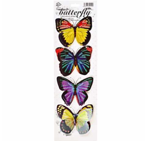 Об'ємні наклейки «Метелики-3» HappyTime, 4 шт, Розмір метелика: 10x9 см 