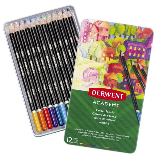 Набір кольорових олівців Derwent "Colouring Academy" 12 кольорів, метал. коробка  - фото 1