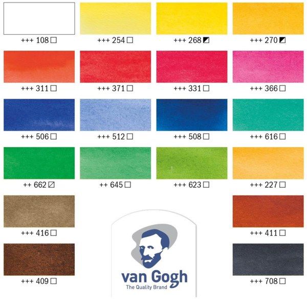 Набор акварельных красок Van Gogh 18 кювет+2*10мл (Белый, Серый пейна), +кисть и спонж, пласт. пенал - фото 2