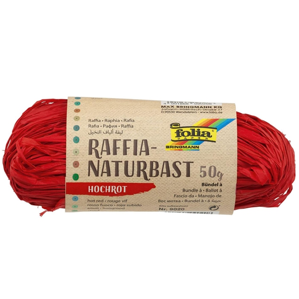Бечевка натуральная в ассортименте, Folia Hot red №20, 50 gr