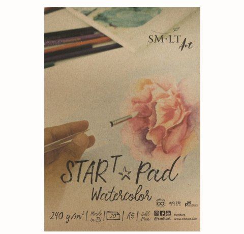 Альбом для акварели STAR T А5, 240г/м2, 20л, натуральный белый, SMILTAINIS