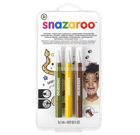Аквагримм Snazaroo Jungle Set Brush Pen, 3x2 ml, оливковый, желтый, коричневый