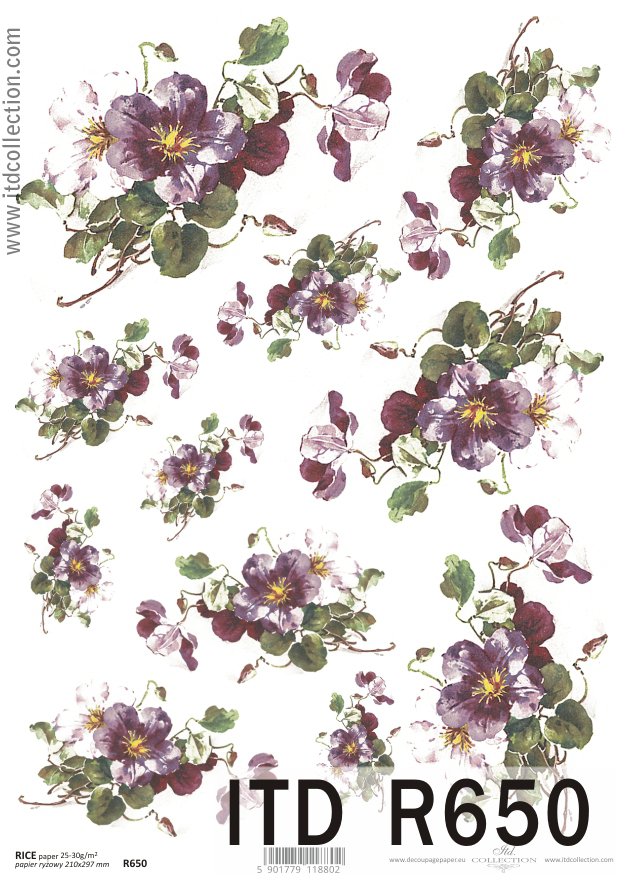 Рисовая бумага «Фиолетовые цветочки» А4