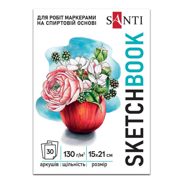 Скетчбук SANTI «Blossom» склейка А5, 130 г/м2, 30 л.