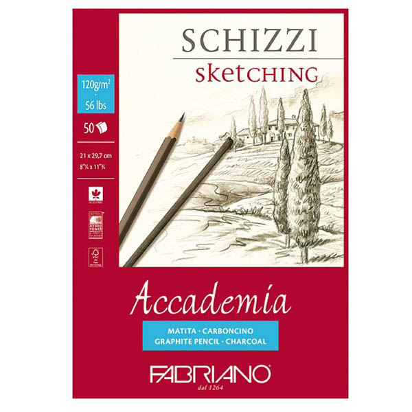Склейка для ескізів Accademia А4 (21х29, 7см), 120г/м2, 50л., Fabriano  - фото 1