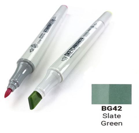 Маркер SKETCHMARKER, цвет ЗЕЛЁНЫЙ СЛАНЕЦ (Slate Green) 2 пера: тонкое и долото, SM-BG042