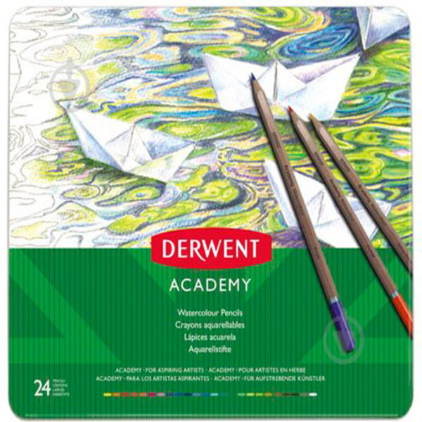 Набір акварельних олівців Academy Watercolour Derwent в метал. коробці, 24 шт/уп. 