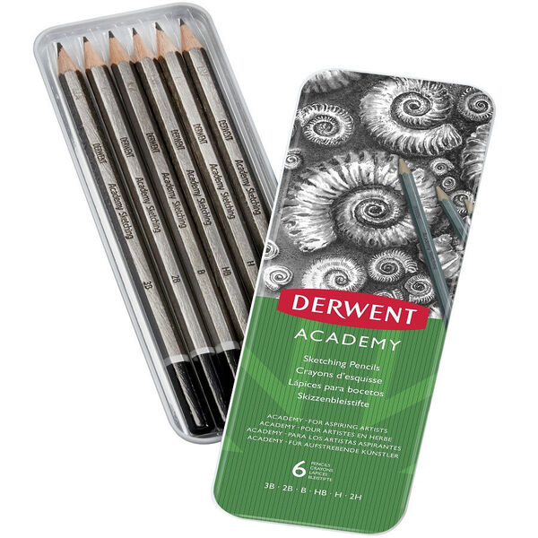 Набор чернографитных карандашей ACADEMY SKETCHING Derwent, в метал. упаковке, 6 шт/уп.