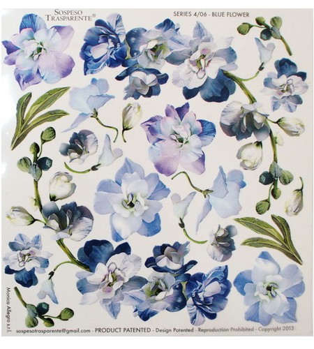 Пленка с рисунком для Sospeso Trasparente, Blue flower, 23*23 см