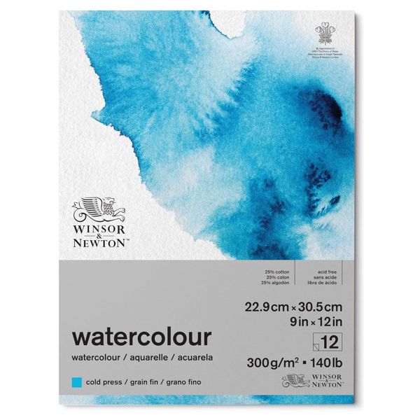 Winsor блок акварельной бумаги Watercolour, cold press, 25% хлопок,  300 г/м2, 23х31 см, 12 л. - фото 1