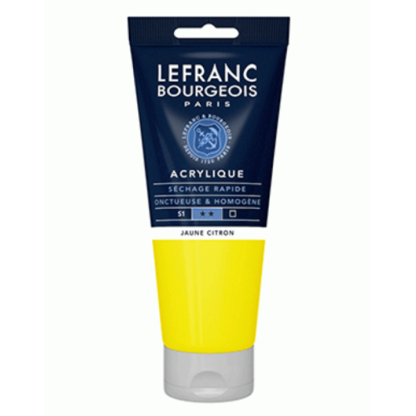 Краска акриловая Lefranc Fine 200 мл, #169 Lemon yellow (Лимонно-желтый)